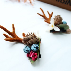 Fashion Design Handmade Antler Hairclips Christmas Pine Cones Hairclip For Children