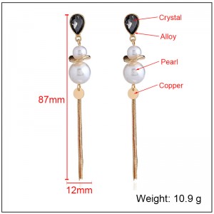 Fashion Pearl Earrings Design Rhinestone Gold Long Tassel Earrings