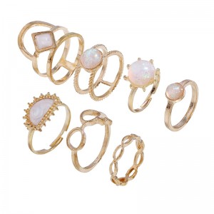 WENZHE European and American retro simple opal gold ring set