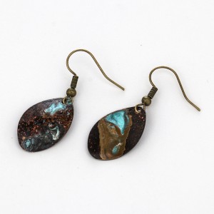 Handmade geometric small round pie patina earrings natural copper oxide rust ear jewelry