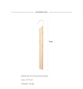 Personality exaggerated long section banquet dress ear hooks single earring long gold tassel earring