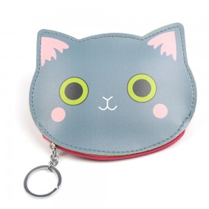 WENZHE Lovely Cartoon Cat Head PU Leather Zipper Coin Purse