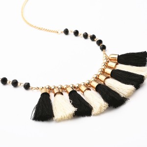 New Designs Custom Boho Tassel Necklaces Colorful Thread Tassel Long Beads Chain Women Necklace