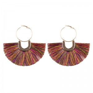 Wholesale Hot Selling Gold Plated Boho Multicolor Fan Shaped Tassel Hoop Earrings For Women Jewellery