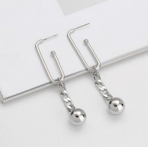 Silver Plated Women Long Fashion Jewelry Metal Chain Drop Earrings With Ball