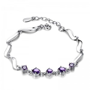 WENZHE Wholesale 925 Sterling Silver Fashion Jewelry Bracelet With Purple Stone