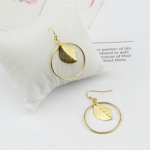 Wenzhe fashion jewelry latest design women gold leaf circle drop earrings