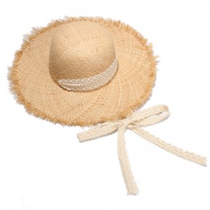 WENZHE Women Summer Hats Raffia Straw Hat Lace Ribbon Lace-up Beach Caps