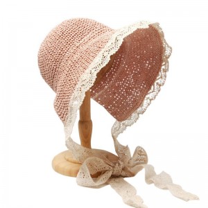 WENZHE Spring and Summer New Style Female Traveling Handmade Lace Tie Straw Hat Cloche Sun Hat