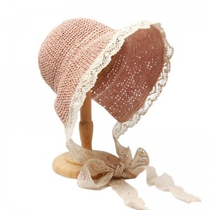 WENZHE Spring and Summer New Style Female Traveling Handmade Lace Tie Straw Hat Cloche Sun Hat