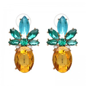 Fashion Gold Plated Yellow Big Gems Crystal Pineapple Stud Earrings For Women’s Ladies