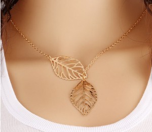 European and American fashion leaf necklace gold and silver necklace