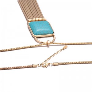 Fashion Ethnic Style Gold Plated Turquoise Tassel Pendant Long Chain Necklace