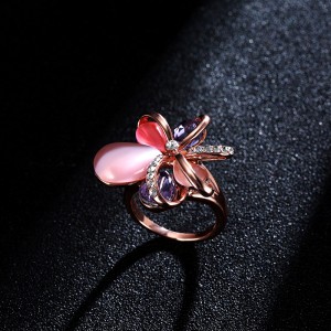 New Arrival Fashion Ladies Jewelry Crystal Rhinestone Opal Flower Cluster Finger Ring