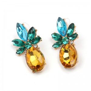 Fashion Gold Plated Yellow Big Gems Crystal Pineapple Stud Earrings For Women’s Ladies