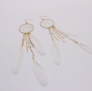 Handmade bohemia dreamcatcher long crystal bead tassels feather earrings