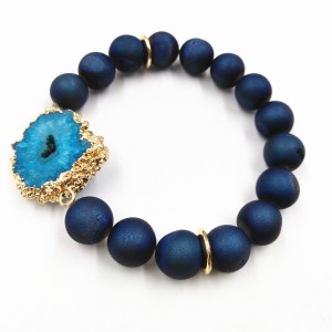 Fashion Charm Bangle Latest Design Daily Wear Handmade Natural Druzy Stone Beaded Stretch Bracelet