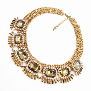 New Design Gold Plated Luxury Crystal Statement Necklace Costume Jewelry Choker Necklaces