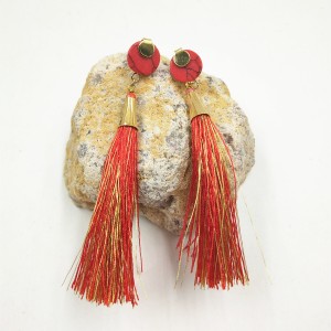 Factory Cheap Wholesale Bohemian Handmade Red Turquoise Long Silk Tassel Earrings