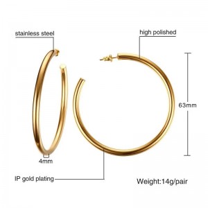 Gold hoop earrings big circle titanium steel earrings