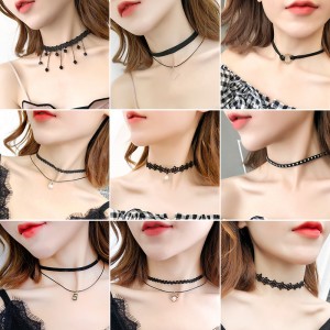 latest style accessories female clavicle chain lace double pearl necklace black collar