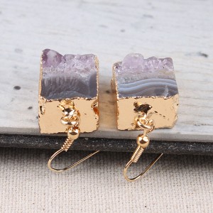 Wholesale Deep purple amethyst druzy earrings fashion natural raw stone druzy amethyst geode earrings