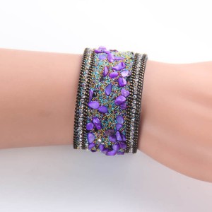 Latest natural crystal gravel stone multicolor leather bracelet for women