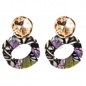 New style ladies printed canvas earrings canvas woven circle earrings