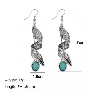 Alibaba hot sale earrings made in china turquoise alloy feather pendant earring