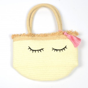 WENZHE Handmade Summer Straw Bags Tassel Smiley-face Women Handbags Beach Tote Bag