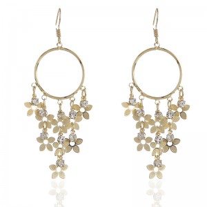 WENZHE Fashion long fringed zircon earrings temperament metal big ear ring flower earrings