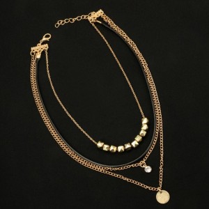 Personality Multi Layer Gold Chain Crystal Charm Simple Choker Necklace