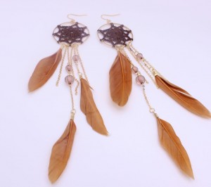 Handmade bohemia dreamcatcher long crystal bead tassels feather earrings