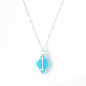 WENZHE Latest Arrival Ocean Jewelry Irregular Geometry Blue Sea Glass Pendant Silver Necklace