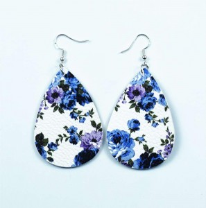 Fashion pu earrings drop shape rose pattern leather earrings jewelry