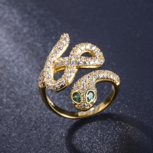 Latest gold ring designs zircon pave setting snake wrap finger ring