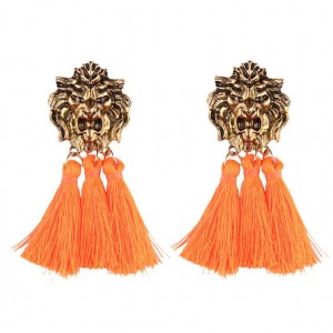 Unique products retro alloy lion head with tassel pendant fashion earring charm jewelry