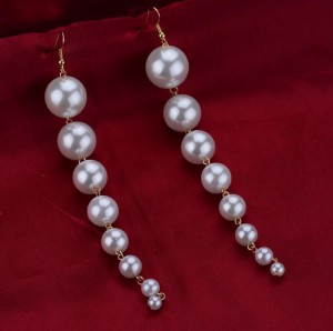 Latest design silver color pearl bead long jewellery pearl earrings