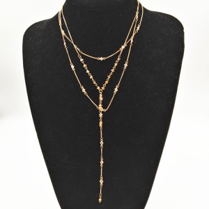 New Fashion Custom Dainty Gold Plated Crystal Beaded Multilayer Chain Women Necklace