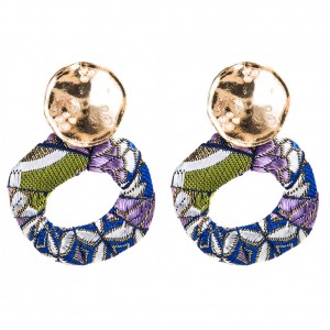 New style ladies printed canvas earrings canvas woven circle earrings