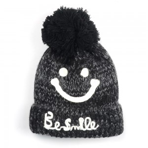 WENZHE Winter Women Knitted Beanie Hat Fashion Smiley Face Wool Outdoor Warm Beanie Hat