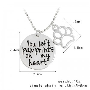 Pet Lovers Jewelry Custom Message “you left paw prints on my heart” Pendant Dog Cat Animal Footprint Paw Charm Necklace