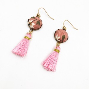 New Type Ladies Fabric Flower Button Earrings Simple Tassels Drop Earring