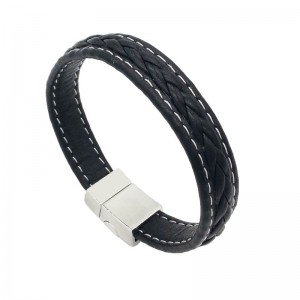 Custom Mens Wholesale Black Braided Leather Bracelet