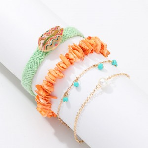 WENZHE fashion popular beach accessories hand-woven colorful gravel stone shell bracelet set