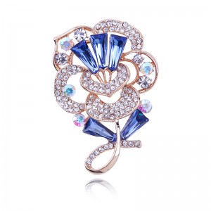 WENZHE custom jewelry ladies blue crystal gold plated brooch