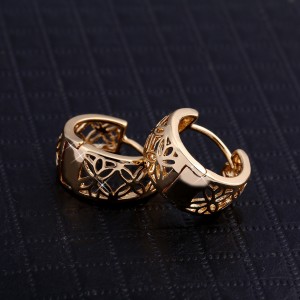 Newest Design Women Fashion Jewelry Retro 14K Gold Plated Hollow Huggie Hoop Earrings