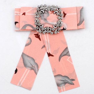 WENZHE Popular Women Flamingo Pattern Crystal Bow Tie Brooch Clothes Decorative