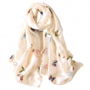 Women’s classic silk ornate butterfly print long scarf shawl