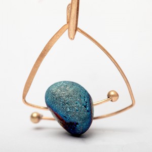 Latest Designs Blue Color Natural Stone Earrings Triangle Gold Plated Fashion Earrings